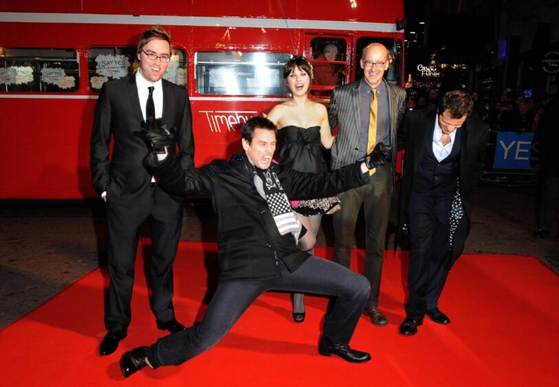 Danny Wallace, Jim Carrey, Zooey Deschanel, Peyton Reed and David Heyman at the UK premiere. 