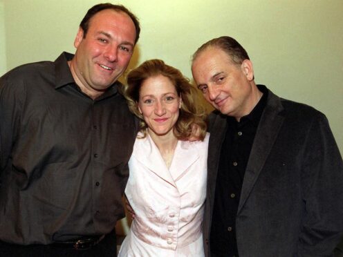 David Chase, right, with Sopranos stars James Gandolfini and Edie Falco (Peter Jordan/PA)