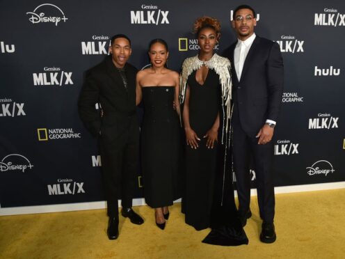 Kelvin Harrison Jr with, from left, Weruche Opia, Jayme Lawson and Aaron Pierre arriving at the premiere of Genius: MLK/X (Richard Shotwell/Invision/AP)