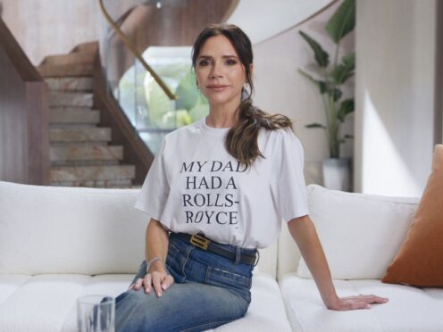 Victoria Beckham wears a T-shirt in the teaser which says: ‘My dad owns a Rolls-Royce’ (Uber Eats/PA)