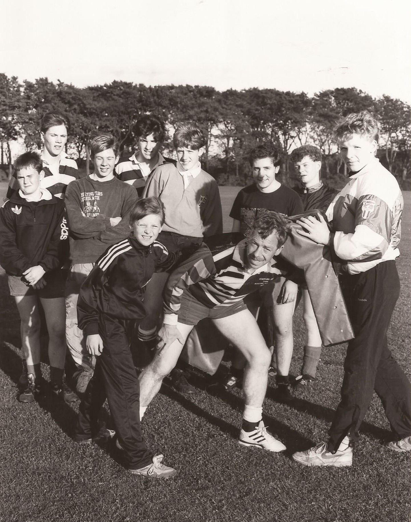 Roy Laidlaw pictured with boys from both Arbroath secondaries at rugby training in 1991. 