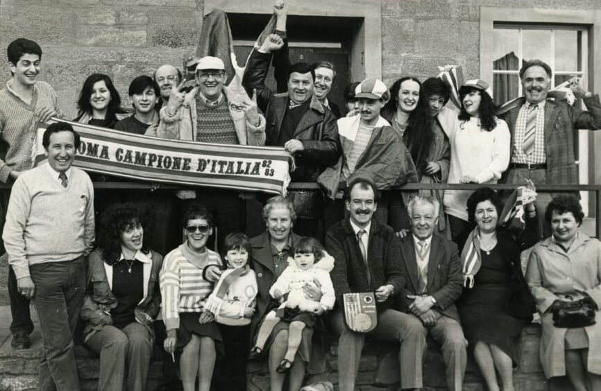 Roma supporters gathering before the semi-final against Dundee United in 1984