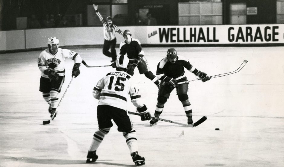Chris playing for Canada against Great Britain at Kingsway Rink in 1980 before his move.