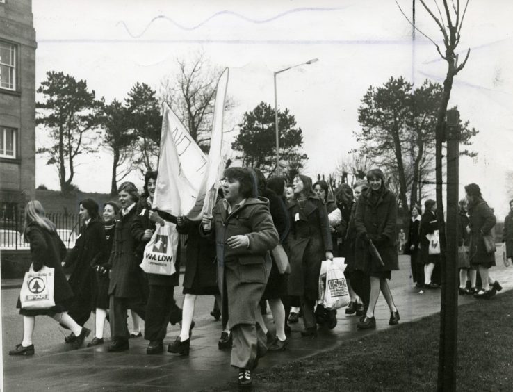 Marchers take part in the Arbroath High School protest in 1976.
