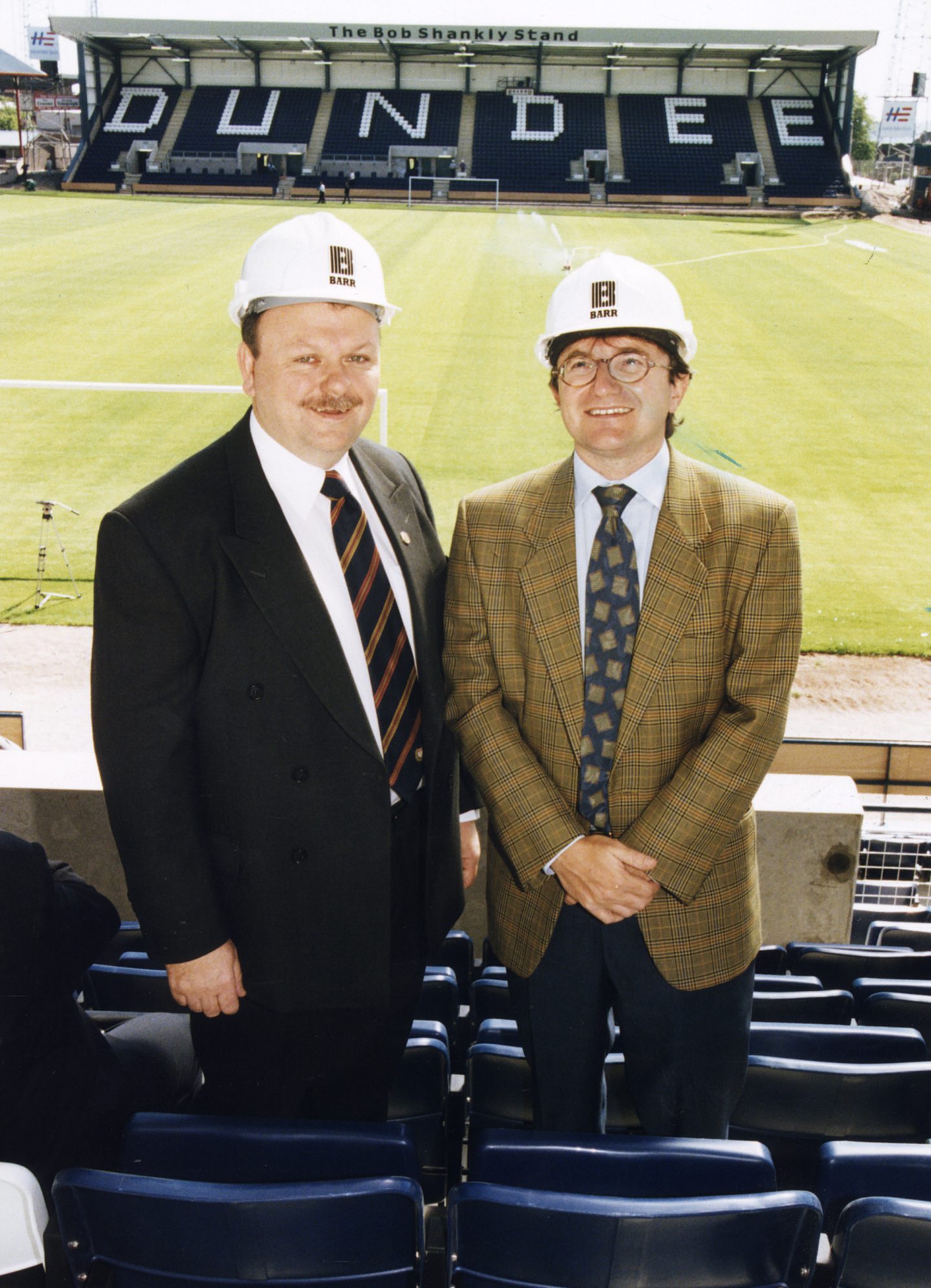 Jimmy Marr and Roger Mitchell following the redevelopment work at Dens Park in 1999. 