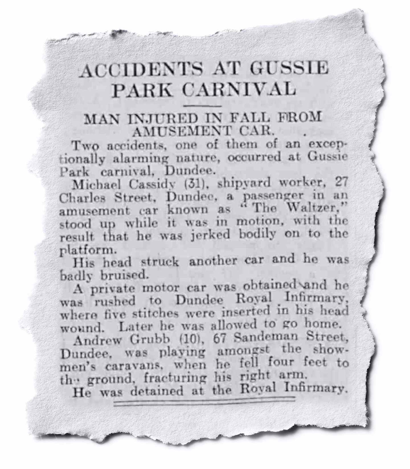 How the Evening Telegraph reported the carnival accident in Dundee in1935. 
