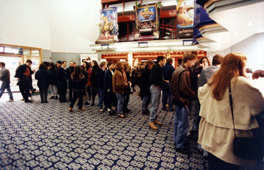 Dundee's Odeon Cinema Stack Leisure Park in March 1994, as cinema-goers queue for tickets. 