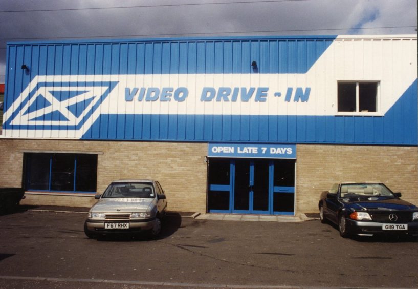 Cars parked outside Video Drive-In, which opened in Charleston Drive, Dundee, in 1990