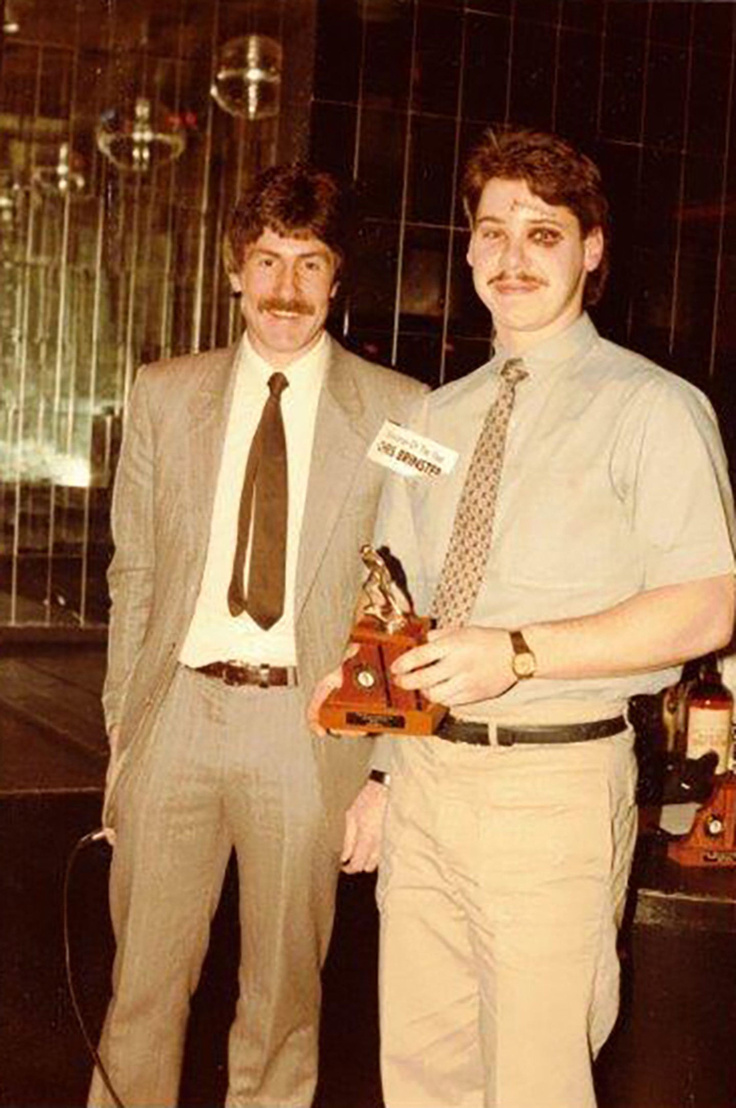 Dundee United goalkeeper Hamish McAlpine with Chris and his black eye in 1984. 