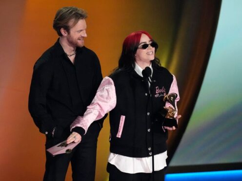 Finneas, left, and Billie Eilish accept the award for song of the year for “What Was I Made For?” during the 66th annual Grammy Awards on Sunday, Feb. 4, 2024, in Los Angeles. (AP Photo/Chris Pizzello)
