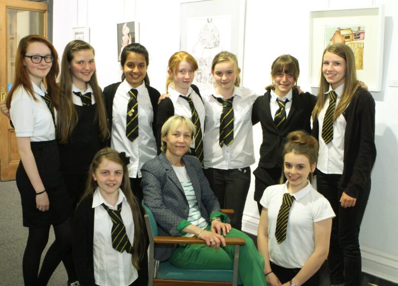 Art teacher Maxine Burns with Arbroath Academy pupils at Arbroath Library in 2013.