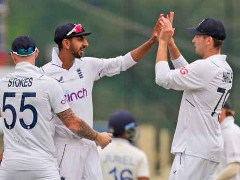 Tom Hartley, right, and Shoaib Bashir, centre, have excelled on England’s tour of India (Ajit Solanki/AP)