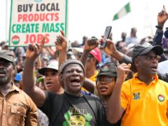 Union members march to protest over economic hardship in Lagos, Nigeria (AP Photo/Sunday Alamba)