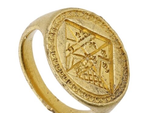 A ring found by a metal detectorist in a field near Diss in Norfolk is to be sold at auction with an estimate of £14,000 to £16,000 (Noonans/PA)
