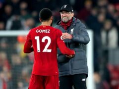 Liverpool manager Jurgen Klopp (right) speaks to Joe Gomez at the end of the Premier League match at Anfield Stadium, Liverpool.
