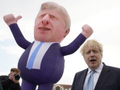 Boris Johnson celebrated after defeating Labour in the Hartlepool by-election (Owen Humphreys/PA)