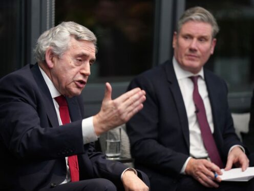 Former prime minister Gordon Brown (left) and Labour Party leader Sir Keir Starmer during the launch of the party’s report on its commission on the UK’s future on December 5 2022 (Jane Barlow/PA)