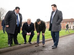 Prime Minister Rishi Sunak with Darlington Council leader Jonathan Dulston (far left), Tees Valley Mayor Ben Houchen (far right) and Darlington MP Peter Gibson (second from left) in Firth Moor during a visit to Darlington, County Durham where he discussed local issues and how money announced in this year’s budget would be spent on fixing the region’s roads and repairing potholes. Picture date: Friday March 31, 2023.