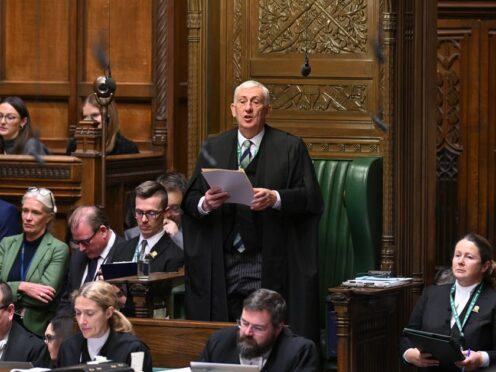 UK Parliament/Jessica Taylor Handout photo issued by UK Parliament of Speaker Lindsay Hoyle during Prime Minister’s Questions in the House of Commons, London. Picture date: Wednesday November 22, 2023.