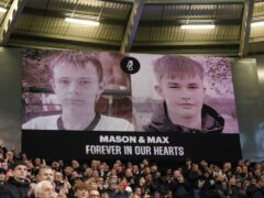 A tribute on the big screen for Mason Rist and Max Dixon during a Championship match at Ashton Gate, Bristol (Bradley Collyer/PA)