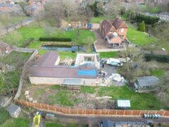 Work continues to demolish an unauthorised spa pool block at the home of Hannah Ingram-Moore, the daughter of the late Captain Sir Tom Moore, at Marston Moretaine, Bedfordshire. Picture date: Saturday February 3, 2024.