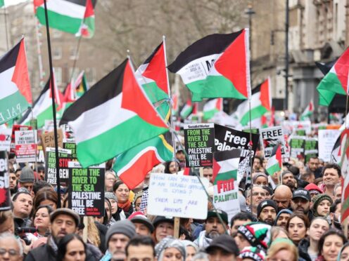 People during a pro-Palestine march in central London, organised by the Palestine Solidarity Campaign, to call for a ceasefire in the conflict between Israel and Hamas (Belinda Jiao/PA)