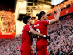 Liverpool’s Darwin Nunez (right) celebrates scoring their side’s third goal of the game during the Premier League match at Anfield, Liverpool. Picture date: Saturday February 10, 2024.