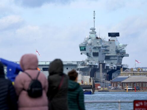 Royal Navy aircraft carrier HMS Prince of Wales moored in Portsmouth Harbour on Sunday (Gareth Fuller/PA)