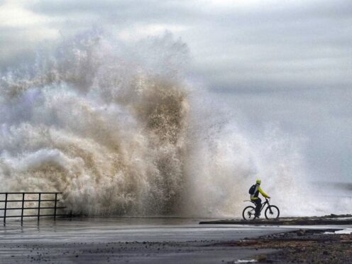Huge waves crash against the sea wall near Whitley Bay. Issue date: Sunday February 11, 2024.
