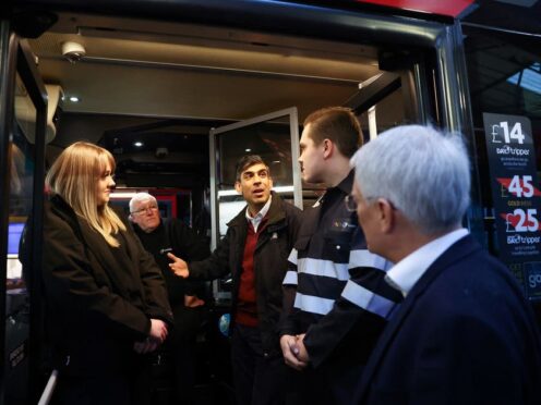 Prime Minister Rishi Sunak visited a bus depot in Harrogate, North Yorkshire (PA)