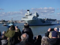 Royal Navy aircraft carrier HMS Prince of Wales sets sail from Portsmouth to lead the largest Nato exercise since the Cold War (Gareth Fuller/PA)