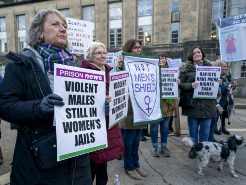 Members of campaign group, Women Won’t Wheesht, protest outside Scottish Government building St Andrews House in Edinburgh, to demand that no males are housed in women’s prisons in Scotland. (Jane Barlow/PA