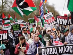 People take part in a pro-Palestine demonstration in central London (Jordan Pettitt/PA)
