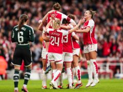 Arsenal’s Kim Little celebrates scoring from the penalty spot (Rhianna Chadwick/PA)