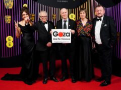 Claire Rodgerson, Ken Loach, Paul Laverty, Rebecca O’Brien and Dave Turner attend the Bafta Film Awards 2024, at the Royal Festival Hall, Southbank Centre, London. Picture date: Sunday February 18, 2024.