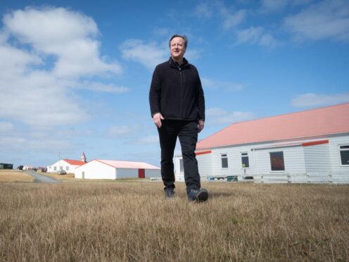 Lord David Cameron visits Goose Green on the Falkland Islands (Stefan Rousseau/PA)