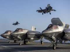 F-35B Lightning jets on the flight deck of the Royal Navy aircraft carrier HMS Prince of Wales (AS1 Amber Mayall RAF/PA)