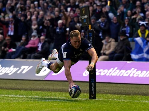 Scotland wing Duhan Van Der Merwe became the first player to score a Calcutta Cup hat-trick (Jane Barlow/PA)