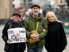 William Ward, Simon Milner-Edwards and Deborah Wilde arrive at the City Of London Magistrates’ Court. They deny charges of aggravated trespass (Jordan Pettitt/PA)