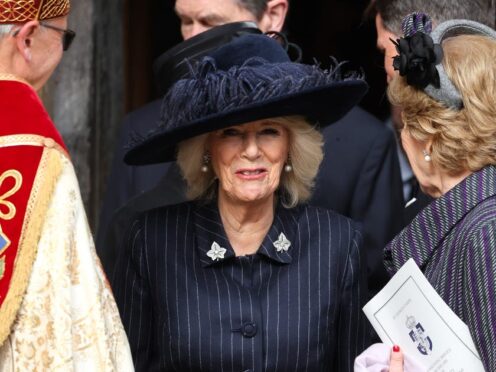 Queen Camilla leaves St George’s Chapel after the thanksgiving service for the life of King Constantine (Chris Jackson/PA)