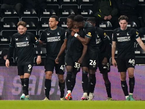 Karoy Anderson, third left, scored his first senior goal to earn Charlton a shock win at Derby (Bradley Collyer/PA)