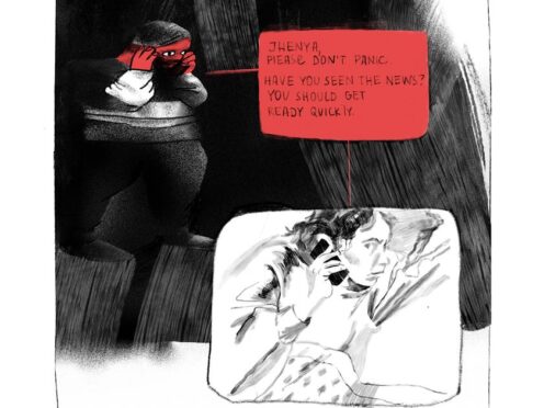 Part of the comic created by Anna and Zhenya in the days after the invasion (Seri Graph/PA)[/caption]