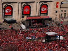 The Kansas City Chiefs parade at Union Station in Kansas City (Charlie Riedel/AP)