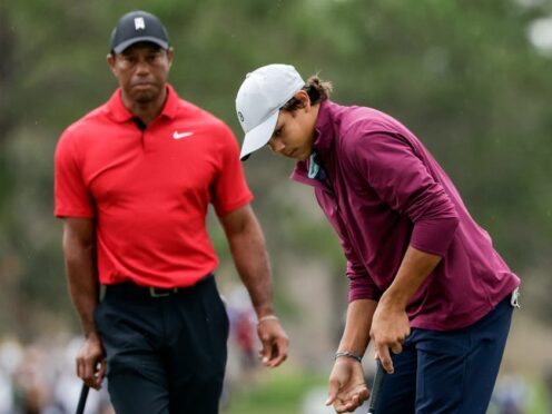 Tiger Woods’ son Charlie (right) was hoping to stay in contention to qualify for the PGA Tour event (Kevin Kolczynski/AP)