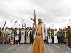 Houthi supporters attend a rally (Osamah Abdulrahman/AP)