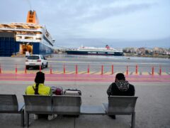 Ferries are docked at the port of Piraeus near Athens, during the strike (AP)