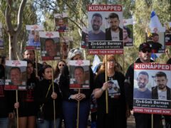 Families of hostages held by Hamas in the Gaza Strip gather in Re’im, southern Israel, as they begin their march to Jerusalem (AP)