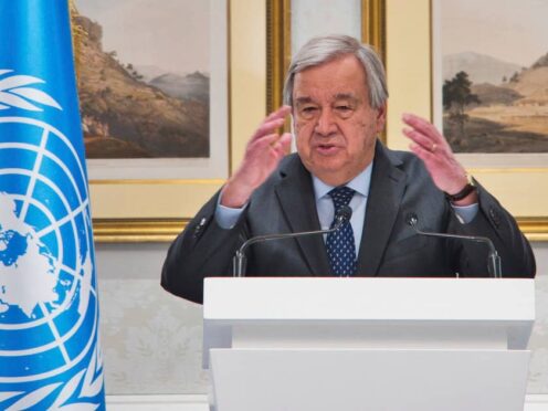 United Nations Secretary-General Antonio Guterres speaks to journalists on the sidelines of a summit on Afghanistan in Doha, Qatar, on Monday (Lujain Jo/AP)