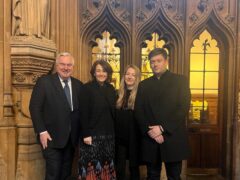 Ceri Menai-Davis (far right) and wife, Frances (right) spoke with Sir Oliver Heald MP (far left) and Jo Churchill MP regarding Hugh’s Law (Ceri Menai-Davis)