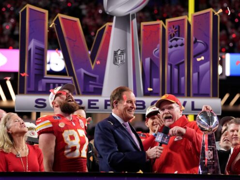 Kansas City Chiefs Travis Kelce dedicated their Super Bowl comeback to head coach Andy Reid (John Locher/AP)